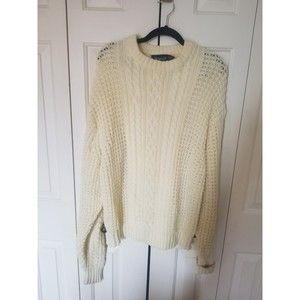 Wentworth Cable knit irish aran fisherman style crewneck sweater beige ivory L